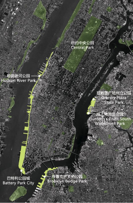 图3 纽约市中心城市公共空间体系(作者绘)