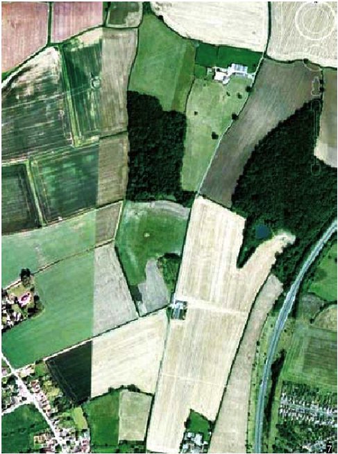 图7 被誉为英国最美乡村景观的cotswold区域附近卫星图(1km高度)，林木覆盖率高达33.6%(引自卫星图片)