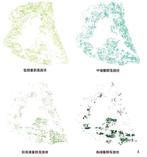 图4 不同等级绿量斑块分布格局图