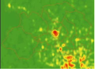 图2 2013年昌平区新浪微博签到数据坐标数据核密度分析(作者绘)